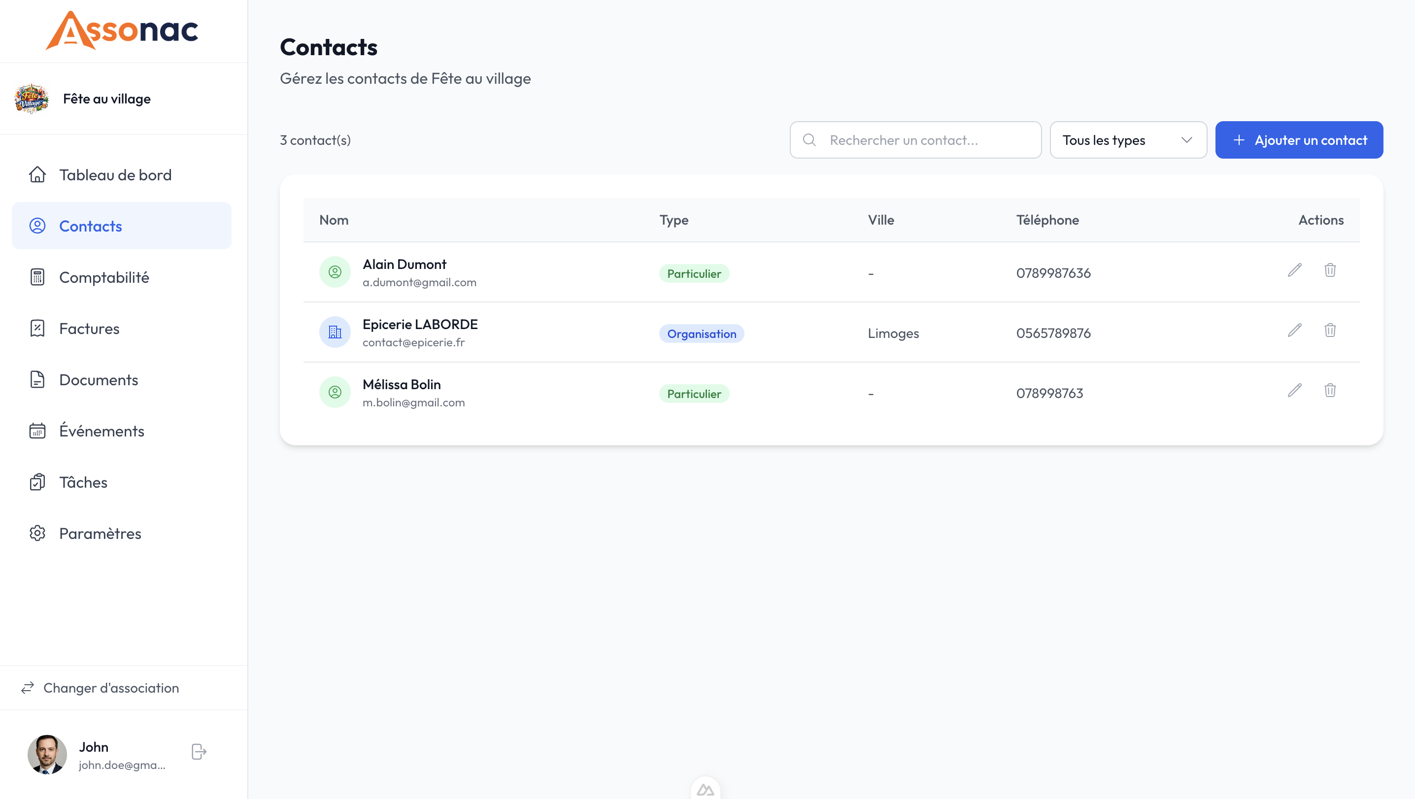 Gestion des contacts